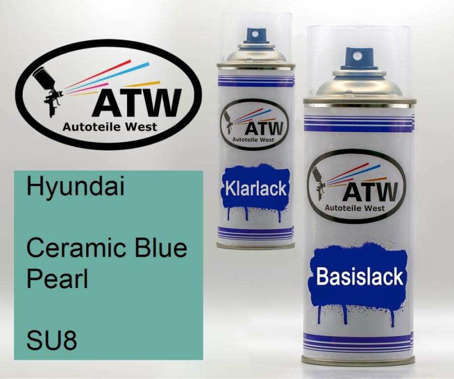 Hyundai, Ceramic Blue Pearl, SU8: 400ml Sprühdose + 400ml Klarlack - Set, von ATW Autoteile West.